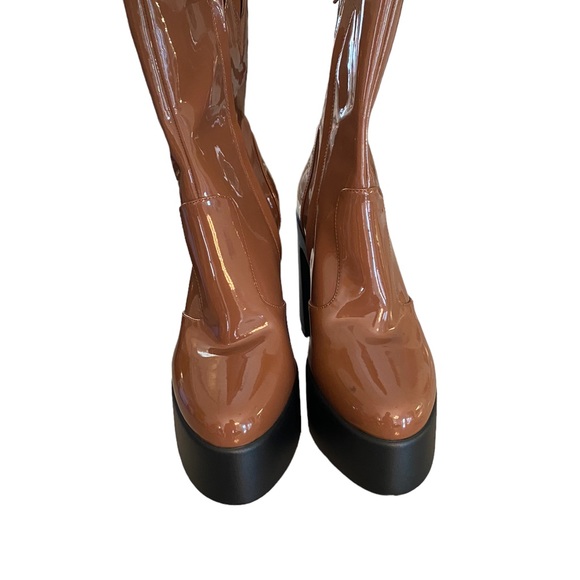 GB Levi Tate Carmel patent Leather platform booties 8.5 - Picture 2 of 10